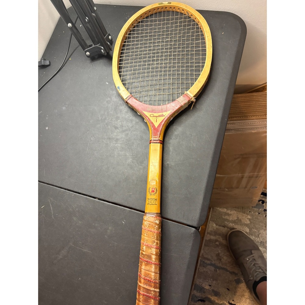 Vintage Bancroft Competition Model 1 Wood Tennis Racket USA Made C4650 Red Cream